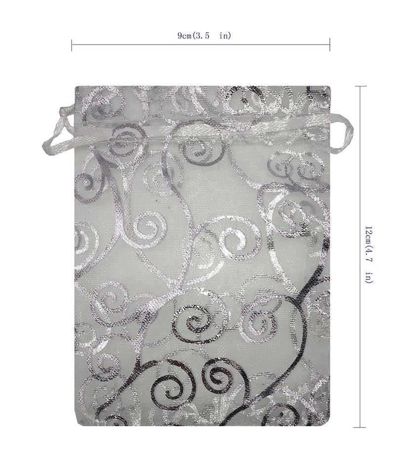 Ankirol 100pcs Sheer Organza Favor Bags For Wedding Baby Shower Rattan Print Gift Bags Samples Display Drawstring Pouches (3.5x4.5 inch, silver) - Image 2